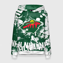 Толстовка-худи женская Minnesota Wild, Миннесота Уайлд, цвет: 3D-белый