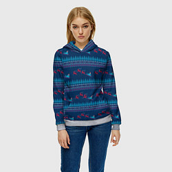 Толстовка-худи женская Санта Клаус и олени, цвет: 3D-меланж — фото 2