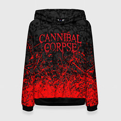 Толстовка-худи женская CANNIBAL CORPSE, БРЫЗГИ КРАСОК ЧЕРЕПА, цвет: 3D-черный