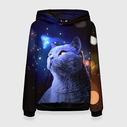 Женская толстовка КОТ И ГОЛУБАЯ БАБОЧКА