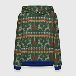Толстовка-худи женская Новогодний свитер c оленями 1, цвет: 3D-синий