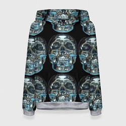 Толстовка-худи женская Skulls pattern 2028, цвет: 3D-меланж