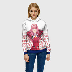 Толстовка-худи женская 02 ZERO TWO DARLING IN THE FRANXX ИЕРОГЛИФЫ, цвет: 3D-синий — фото 2