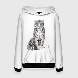 Толстовка-худи женская Сидящая белая тигрица, цвет: 3D-черный