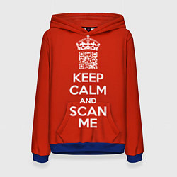 Толстовка-худи женская Keep calm and scan me: fuck off, цвет: 3D-синий