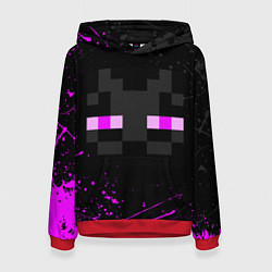 Толстовка-худи женская MINECRAFT ЭНДЕРМЕН ЛИЦО, БРЫЗГИ КРАСОК, цвет: 3D-красный