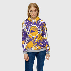 Толстовка-худи женская LAKERS ФИРМЕННЫЕ ЦВЕТА БРЫЗГИ КРАСОК LA, цвет: 3D-меланж — фото 2