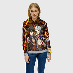 Толстовка-худи женская ЧЖУН ЛИ И ИТТО АРАТАКИ ГЕНШИН ИМПАКТ GENSHIN IMPAC, цвет: 3D-меланж — фото 2