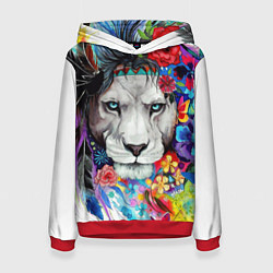 Толстовка-худи женская Лев - сильный взгляд, цвет: 3D-красный