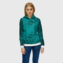 Толстовка-худи женская Малахитовые листья, цвет: 3D-белый — фото 2