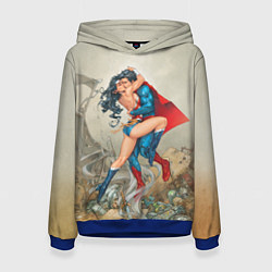 Толстовка-худи женская The Kiss of Superman and Wonder Woman, цвет: 3D-синий
