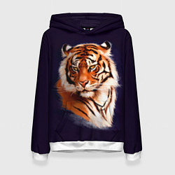 Толстовка-худи женская Грозный Тигр Символ 2022 Года Tiger Beast, цвет: 3D-белый