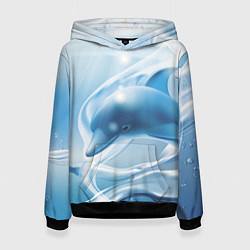 Толстовка-худи женская Дельфин в лазурном океане, цвет: 3D-черный