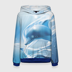 Толстовка-худи женская Дельфин в лазурном океане, цвет: 3D-синий