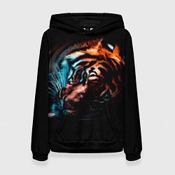 Толстовка-худи женская Красивый Тигр лежит, цвет: 3D-черный