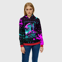 Толстовка-худи женская НЕОНОВЫЕ ВОЛНЫ НЕОН ЯПОНИЯ КАНАГАВА, цвет: 3D-красный — фото 2