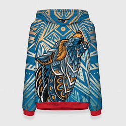 Толстовка-худи женская Синий волк в графике, цвет: 3D-красный
