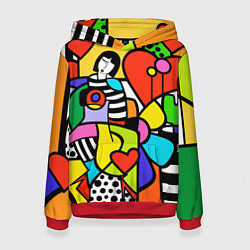 Толстовка-худи женская Romero Britto - valentines day, цвет: 3D-красный