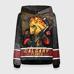 Толстовка-худи женская Калгари Флэймз, Calgary Flames Маскот, цвет: 3D-черный