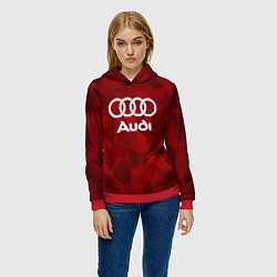 Толстовка-худи женская Ауди, Audi Красный фон, цвет: 3D-красный — фото 2