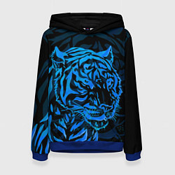 Толстовка-худи женская Голубой тигр Blue, цвет: 3D-синий