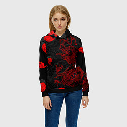 Толстовка-худи женская Дракон Китайский дракон, цвет: 3D-черный — фото 2
