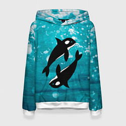 Толстовка-худи женская Кит косатка в океане, цвет: 3D-белый