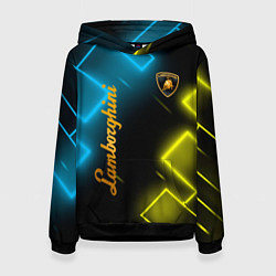 Толстовка-худи женская Lamborghini - Неоновые фигуры, цвет: 3D-черный