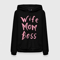 Толстовка-худи женская Wife Mom Boss, цвет: 3D-черный