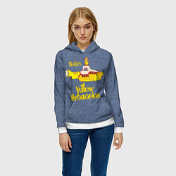 Толстовка-худи женская On a Yellow Submarine 3D, цвет: 3D-белый — фото 2