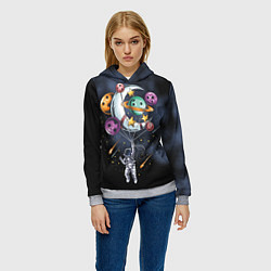 Толстовка-худи женская Космонавт на шарах из планет, цвет: 3D-меланж — фото 2