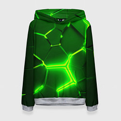 Женская толстовка 3D ПЛИТЫ НЕОН NEON GREEN HEXAGON РАЗЛОМ