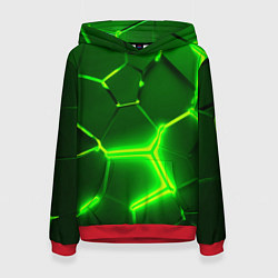 Женская толстовка 3D ПЛИТЫ НЕОН NEON GREEN HEXAGON РАЗЛОМ