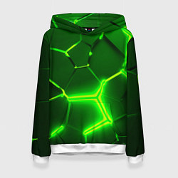 Женская толстовка 3D ПЛИТЫ НЕОН NEON GREEN HEXAGON РАЗЛОМ