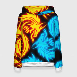 Толстовка-худи женская НЕОНОВЫЕ ДРАКОНЫ NEON DRAGONS, цвет: 3D-белый