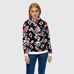 Толстовка-худи женская Алиса в стране чудес - карты, цвет: 3D-белый — фото 2
