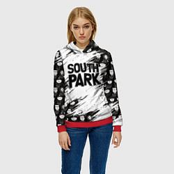 Толстовка-худи женская Южный парк - персонажи и логотип South Park, цвет: 3D-красный — фото 2