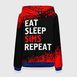 Толстовка-худи женская Eat Sleep Sims Repeat Краска, цвет: 3D-синий