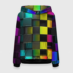 Толстовка-худи женская Colored Geometric 3D pattern, цвет: 3D-черный