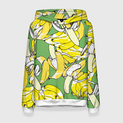 Толстовка-худи женская Banana pattern Summer Food, цвет: 3D-белый