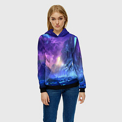 Толстовка-худи женская Фантастический пейзаж Водопад Неон, цвет: 3D-черный — фото 2