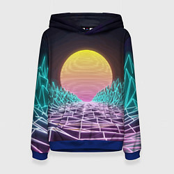 Толстовка-худи женская Vaporwave Закат солнца в горах Neon, цвет: 3D-синий