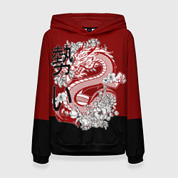 Толстовка-худи женская Китайский Дракон Символ Добра, цвет: 3D-черный