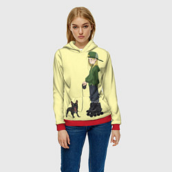 Толстовка-худи женская Девочка и собака-улыбака, цвет: 3D-красный — фото 2