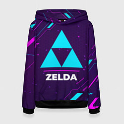 Толстовка-худи женская Символ Zelda в неоновых цветах на темном фоне, цвет: 3D-черный