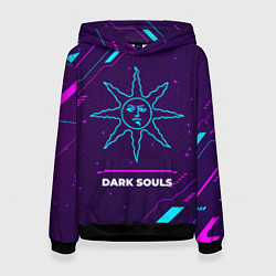 Толстовка-худи женская Символ Dark Souls Sun в неоновых цветах на темном, цвет: 3D-черный