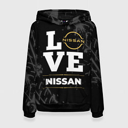 Толстовка-худи женская Nissan Love Classic со следами шин на фоне, цвет: 3D-черный