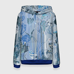 Толстовка-худи женская Floral collage Растительный коллаж, цвет: 3D-синий