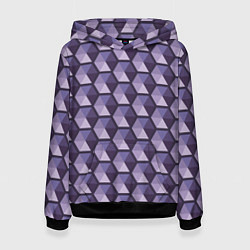 Толстовка-худи женская Фиолетовые шестиугольники, цвет: 3D-черный