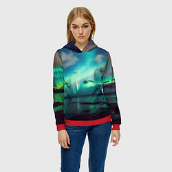 Толстовка-худи женская Aurora borealis, цвет: 3D-красный — фото 2